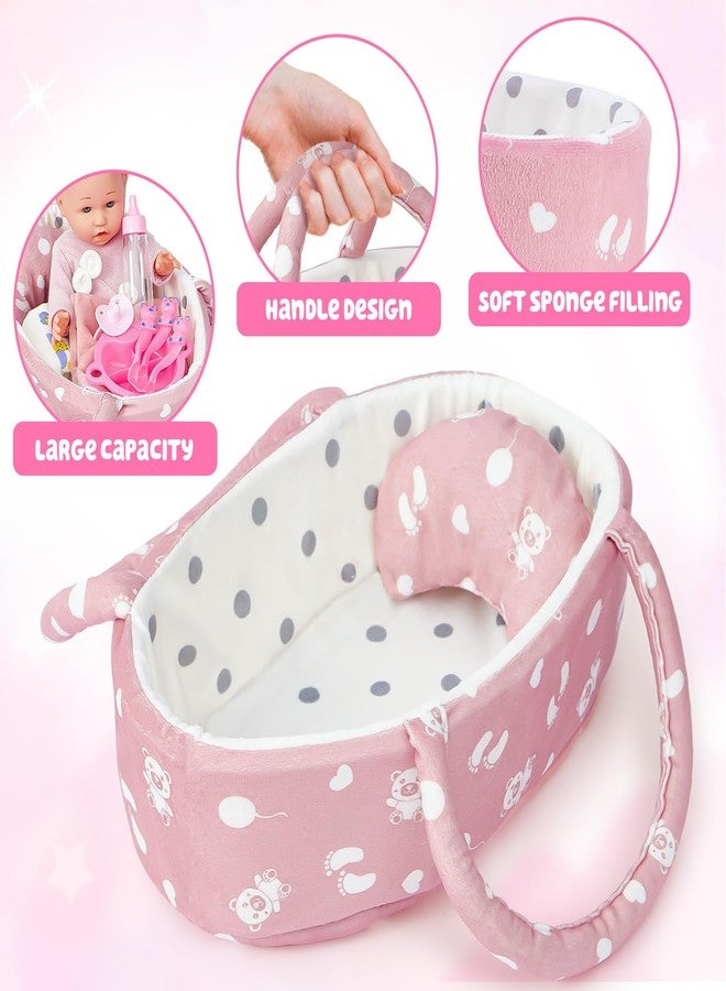 Golray 12" Soft Baby Doll Set with Accessories Bassinet Carrier, 13 Pcs First Toddlers Realistic Baby Doll Crib with Pillow/ Clothes/ Feeding Kit, Pretend Play Toy Birthday Gift for Girls Ages 3 4 5 6 - Image 4